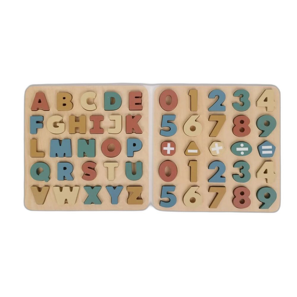 Wooden Alphabet & Number Puzzle Board – 26 Letters, 0–9 Numbers & Math Symbols